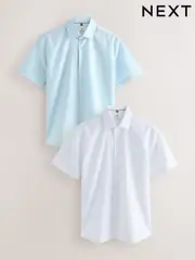 White/Light Blue Regular Fit Cotton Blend Short Sleeve Shirts 2 Pack (AD4133) | $102