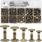 DNAMYJME 340 Sets Leather Rivets Kit with Setting Tool Kit and Storage Box 5 Sizes Double Cap Rivets Tubular Metal Studs Metal Leather Rivets Leather Craft Accessories for Bags Clothing Shoes Leather