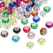 100Pcs 14mm Large Hole Glass Beads Mix Color European Loose Faceted Craft Bead
