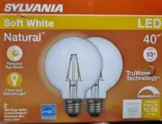 Pack of 2 Sylvania TruWave Technology Soft White G25 LED 40W Clear Light Bulb