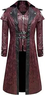 [ZNZHKR] Mens Faux Leather Jacket Medieval Gothic Costume Steampunk Frock PU Coat