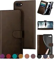 DuckSky for iPhone 7/8/SE 2020/SE 2022 Genuine Leather Wallet case【RFID Blocking】【4 Credit Card Holder】【Real Leather】 Flip Folio Book Phone case Protective Cover Women Men for Apple 7/8 case Brown