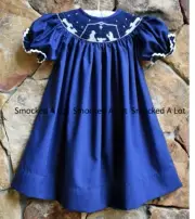 Smocked A Lot Girls Christmas Nativity Bishop Dress Navy Blue Manger Scene