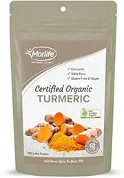 Morlife Turmeric Powder Certified Organic 150g - 100% pure Certified Organic Turmeric Powder - Contains 7.5 times more antioxidants than garlic (as measured by a FRAP test) - Gluten Free - No colours, flavours, preservatives & sweeteners