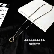 Interlocking Ring Pendant Necklace Titanium Steel Pearl - Necklace - Gold - 70cm