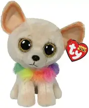 NWT TY Beanie Boos 6" CHEWEY Chihuahua Dog Boo Glitter Eyes Rainbow Collar NEW