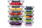 10-Pack Glass Meal Prep Containers with Snap Lock Lids - BPA-Free & Microwave Safe