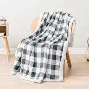 Light Grey Buffalo Plaid Sherpa Throw 50 x 60 Inches Checker Light Gray