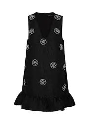 Sister Jane Mural Rose Bead-embellished Cloqué Mini Dress - Black - 14 (UK14 / L) 14 (UK14 / L)