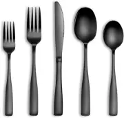 Black Silverware Set, Stainless Steel Flatware Set for 8, 40-Piece Cutlery Se.