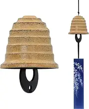 A.F.N.A.L Japanese Wind Chime Cast-Iron Outdoor Ornament for Garden, Patio & Balcony, Hanging Metal Wind-Bell Decoration Gift, Blessing Pendant Windchimes & PVC Wind-Catcher, Waterline - Yellow
