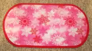 NEW Handmade Table Runner Holiday Pink Snowflakes 12x23 Oval Red Quilted Bk