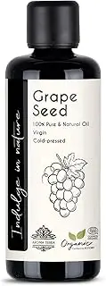 Aroma Tierra Grape Seed Oil - 100% Pure Organic Cold Pressed Unrefined - For Face, Hair, Skin, Body, Cuticles - 100ml