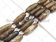 Natural Brown Agate Barrel Spacer Beads, Brown White Agate Spacer Beads,