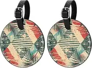 [KQNZT] Luggage Tags for Suitcases, 2 Pack Suitcase Tags, Bag Tags for Luggage, Cute Luggage Tag, Baggage Tag, Triangle Stripes Tropical Leaves Modern