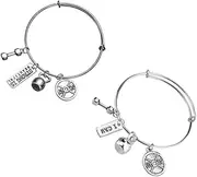 [AOKWAWALIY] Adjustable Metal Bracelets 2pcs Fashion Fitness Bangle Sports Bracelet Dumbbell Barbell Pendant