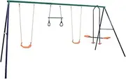 vidaXL Swing Set with Gymnastic Rings, See Saw, and 2 Swing Seats - Steel-Plastic Combination, Suitable for Kids Aged 3-10 - Load Capacity 225 kg