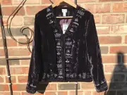 Chicos Size 2 Lula Jacket Purple Crushed Velvet Silver Thread Beaded NWT!