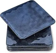 vicrays Ceramic Square Dinner Plates - 10 inch Large Porcelain Serving Plates for Steak Pasta Pizza - Fluted Scratch Resistant Microwave Oven and Dishwasher Safe - Set of 6 Blue