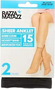 Razzamatazz Women's Pantyhose 15 Denier Value Anklets (2 Pack), Black, One Size Fits All