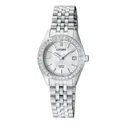 Citizen Ladies Stone Set Watch EU6060-55D Stainless Steel Date Silver 4974374261854