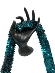Craft Stretch Trim Sequin Roll Banding Flat Sequins Turquoise, 9 Yards, 1” New