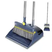 Broom and Dustpan Set with Long Handle, 180° Rotating Broom and Large