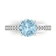 2.21 Round cathedral Sky Blue Topaz Promise Bridal Wedding Ring 14k White Gold