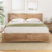 Artiss Bed Frame Double Queen Size Wooden Acacia Wood OATMEAL