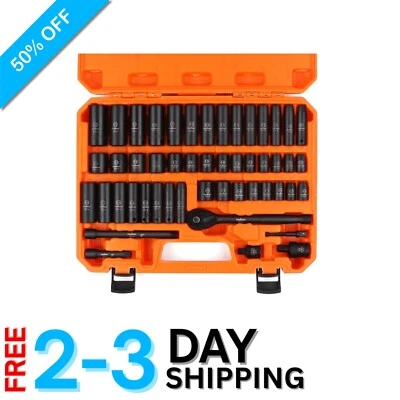 50-Piece Impact Socket Set Cr-V 3/8" Drive 6-Point SAE Metric Manual Tool Kit