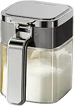 Spice Box with Lid - 380 ml Spice Box Salt Container Food Grade Airtight Spice Glass Container Box with Lid for Salt Sugar Pepper