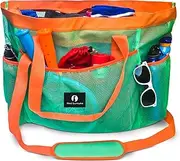 [Red Suricata] Large Mesh Beach Bag – Mesh Beach Tote Bag with Pockets - Beach Bags and Totes for Women with Zipper & 7 Large Elastic Pockets for Beach Accessories - Water Aerobics Bag