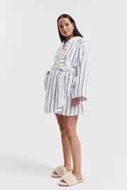 Terry Towelling Robe (White/Navy Stripe) - FINAL SALE