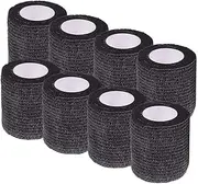 8pcs Non-Woven Self Adhesive Wrap Bandages, Strong Elastic Self Adherent Cohesive, Black, 7.5cm * 4.5m