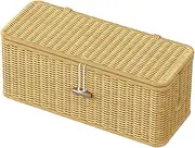 Cable Box - Home Woven Imitation Rattan Cable Box - Lock Attached Tabletop Storage Basket for Router, TV Wires, USB Hub, Power Strip