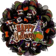 Happy Halloween Gnome Wizard Wreath Handmade Deco Mesh