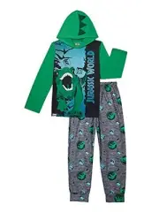 Boy's Lego Jurassic World Hooded 2 Piece Pajama Set, (Size Small 6-7, Green)