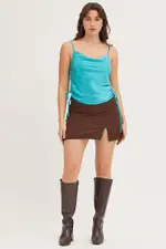 Blue Cami Top Sleeveless Cowl Neck Satin - Size 16, Women's Cami