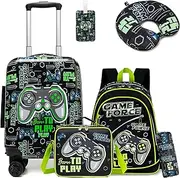 [HTgroce] 5-Piece Children's Suitcase, Children's Trolley with Backpack, Neck Pillow, Lunch Bag, Pencil Case & Suitcase Tag, Children's Luggage with Wheels, Hand Luggage, Travel Suitcase, Hard Case for Girls