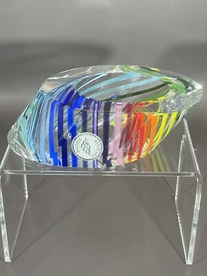 Paul Harrie Art Glass Sunrise ellipse paperweight signed Multi Colors Rainbow.