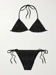 [Missoni] Missoni - Mare Striped Metallic Crochet-knit Triangle Bikini - Black - IT40 IT 40 Black