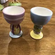 Set Of Two Easter Egg Cups Hand Painted Colorful