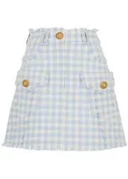 Balmain Checked Frayed Tweed Mini Skirt - Blue - 36 (UK8 / S) 36 (UK8 / S)