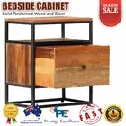 Solid Reclaimed Wood Bedside Cabinet Table Steel Frame Telephone Stand Furniture