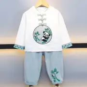 Childrens Boys Chinese Retro Embroidered Hanfu Set Tang Suit Cute Panda Pattern