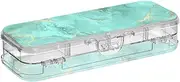[Amooorous] Pale Greenish-gold Marble Texture Designed Clear Plastic Pencil Box Double Deck Pens Case Hard For Kids With Lid