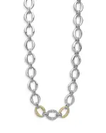 Lagos Sterling Silver & 18K Yellow Gold Caviar Luxe Diamond Link Necklace, 18