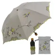 Modern Kyoto Elegant Flower & Bird Embroidery Mini Foldable Sunshade Umbrella