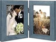 Golden State Art, 4x6 Double Picture Frame Vertical Hinged Photo Frame 2 Opening Folding Family Frames Collage, with Real Glass (4x6, Blue, 1-Pack)
