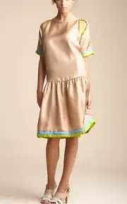 NEW CYNTHIA ROWLEY DROP WAIST "SILK SCARF" SPLIT BACK DRESS-CAMEL-10-$407